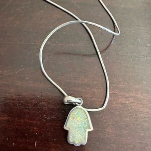 Sterling Silver White Opal Hamsa Necklace